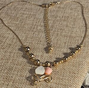 Vintage Mother of Pearl and Coral Pendant Upcycled Beaded Necklace